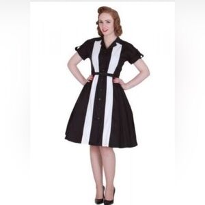 Tatyana 1950's Pinup Swing Bowling Dress w Bettie Page Embroidered Face on Back